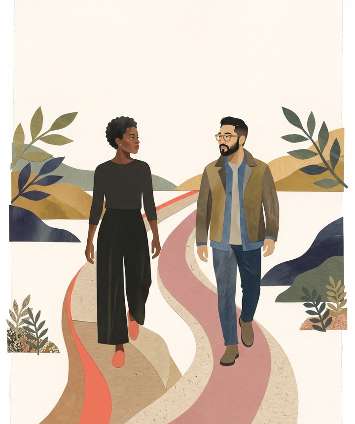 Abstract editorial artwork for Marriage, Dating & Commitment