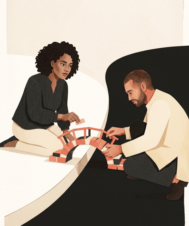 Abstract editorial artwork for Relationships & Conflict